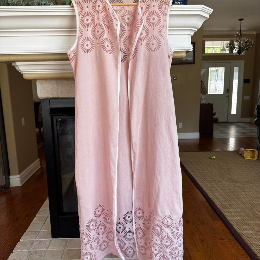 Sleeveless Blush Pink Sheer Flower Duster Boho Hippie Minimalist‎ Lagenlook